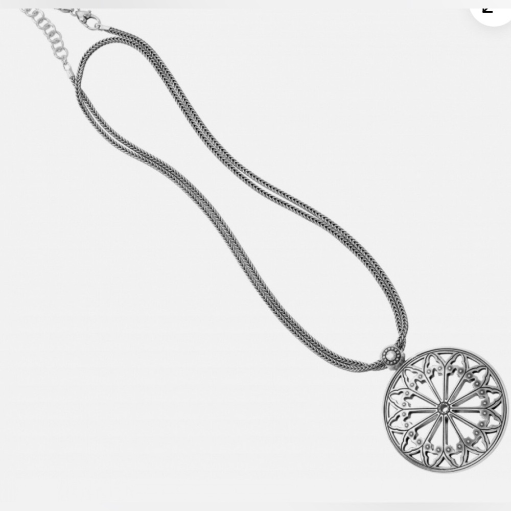 ๐ BRIGHTON Retired Capella Ferrara Filigree Disc Medallion Silver Long Necklace - Picture 6 of 11